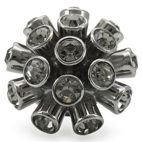 MA0W306 - Ruthenium Brass Ring with Top Grade Crystal  in Jet