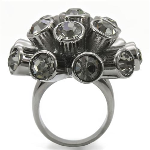 MA0W306 - Ruthenium Brass Ring with Top Grade Crystal  in Jet