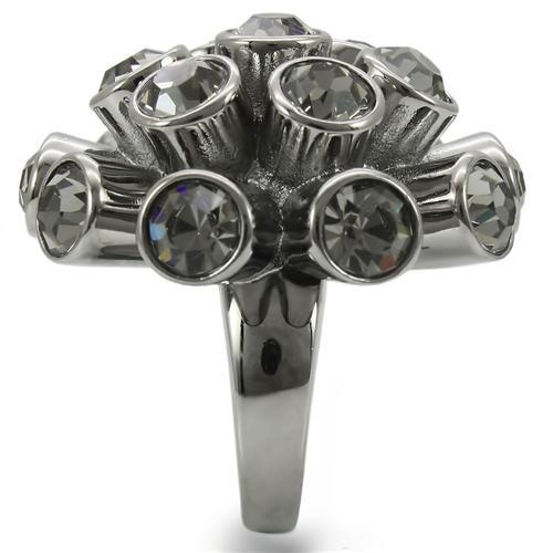 MA0W306 - Ruthenium Brass Ring with Top Grade Crystal  in Jet