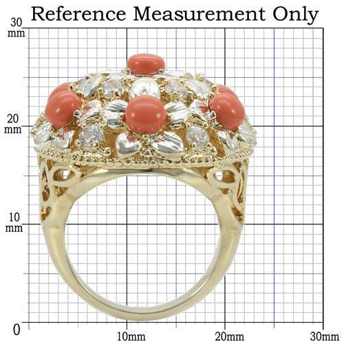 MA0W307 - Silver+Gold Brass Ring with Semi-Precious Coral in Orange