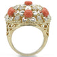 MA0W307 - Silver+Gold Brass Ring with Semi-Precious Coral in Orange