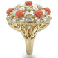 MA0W307 - Silver+Gold Brass Ring with Semi-Precious Coral in Orange