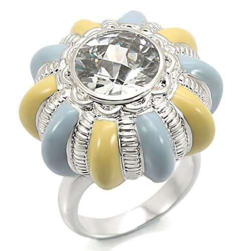 MA0W308 - Rhodium Brass Ring with AAA Grade CZ  in Clear