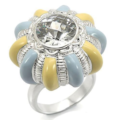 MA0W308 - Rhodium Brass Ring with AAA Grade CZ  in Clear