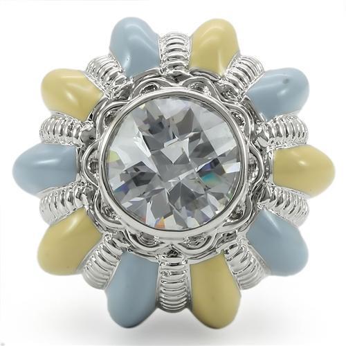 MA0W308 - Rhodium Brass Ring with AAA Grade CZ  in Clear