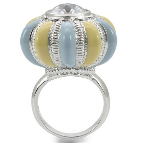 MA0W308 - Rhodium Brass Ring with AAA Grade CZ  in Clear