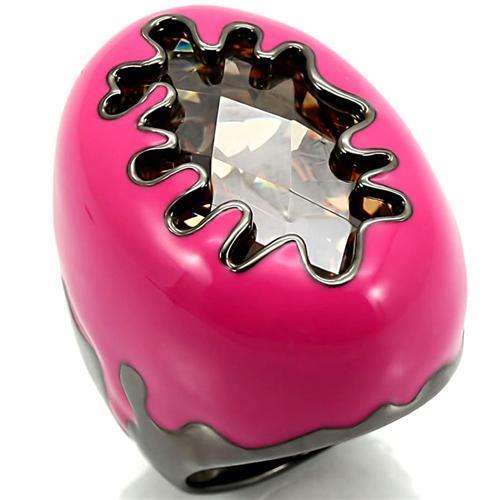 MA0W309 - Ruthenium Brass Ring with AAA Grade CZ  in Champagne