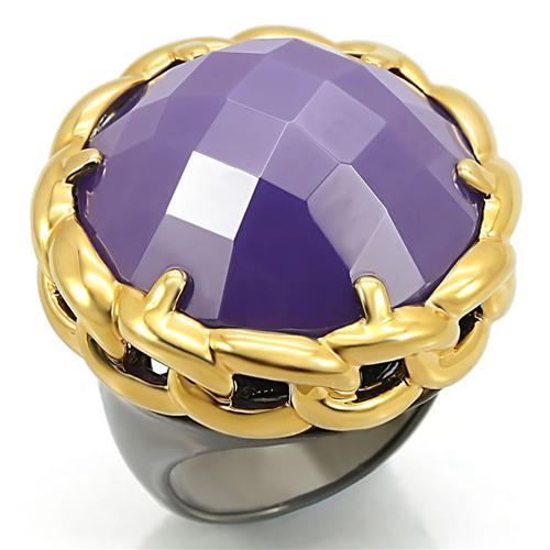 MA0W311 - Gold+Ruthenium Brass Ring with Milky CZ  in Tanzanite