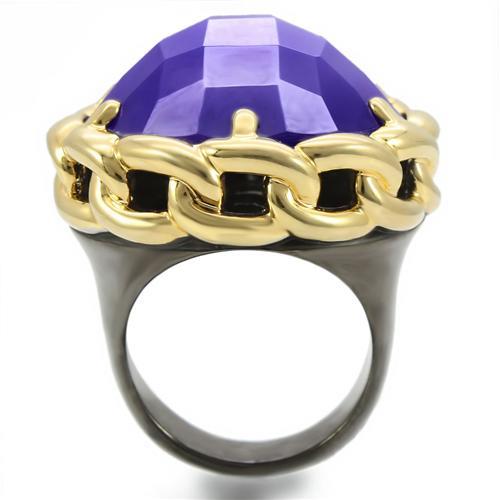 MA0W311 - Gold+Ruthenium Brass Ring with Milky CZ  in Tanzanite