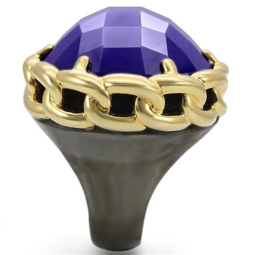 MA0W311 - Gold+Ruthenium Brass Ring with Milky CZ  in Tanzanite