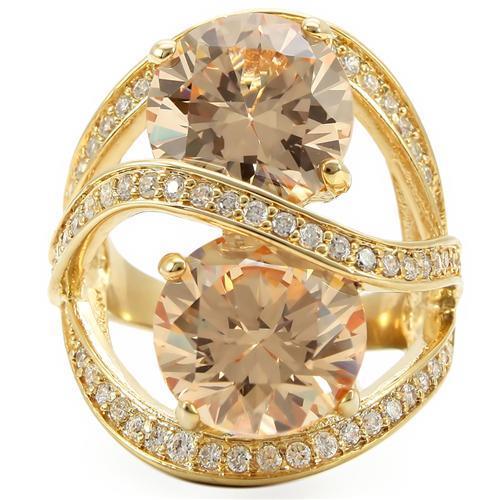 MA0W314 - Gold Brass Ring with AAA Grade CZ  in Champagne