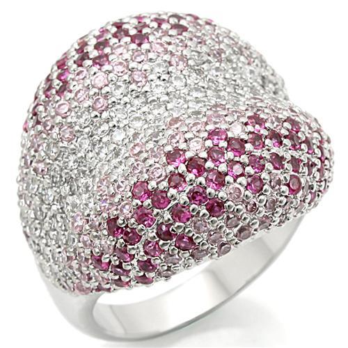 MA0W322 - Rhodium Brass Ring with AAA Grade CZ  in Multi Color