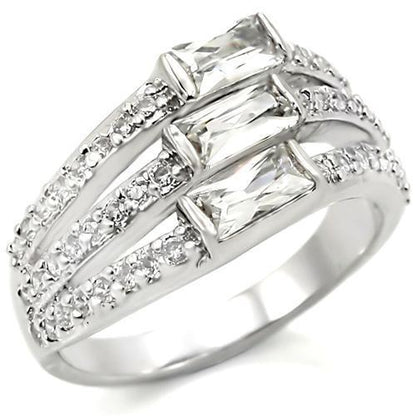 MA0W331 - Rhodium Brass Ring with AAA Grade CZ  in Clear