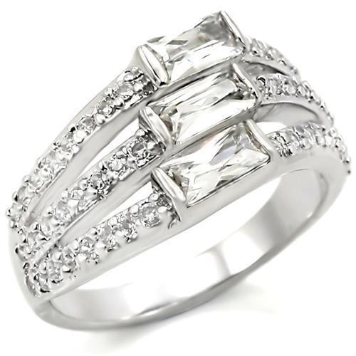MA0W331 - Rhodium Brass Ring with AAA Grade CZ  in Clear