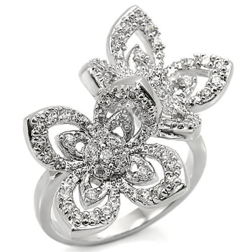 MA0W336 - Rhodium Brass Ring with AAA Grade CZ  in Clear