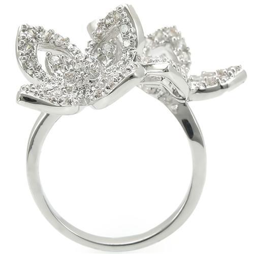 MA0W336 - Rhodium Brass Ring with AAA Grade CZ  in Clear