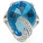 MA0W343 - Rhodium Brass Ring with Synthetic Synthetic Glass in Sea Blue