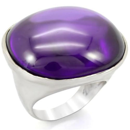 MA0W345 - Rhodium Brass Ring with Genuine Stone  in Amethyst