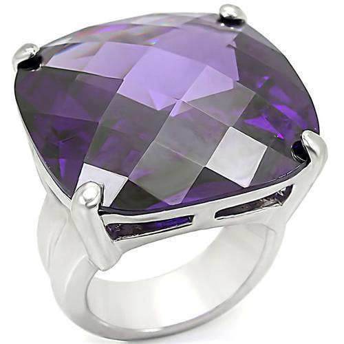 MA0W346 - Rhodium Brass Ring with AAA Grade CZ  in Tanzanite