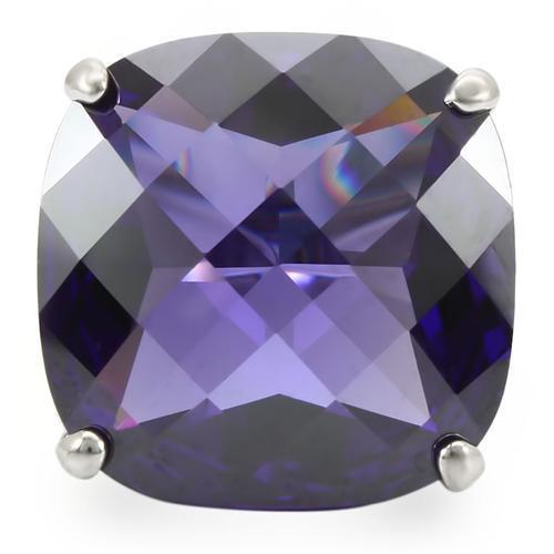MA0W346 - Rhodium Brass Ring with AAA Grade CZ  in Tanzanite