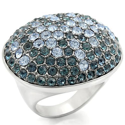 MA0W347 - Rhodium + Ruthenium Brass Ring with Top Grade Crystal  in Light Sapphire