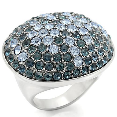 MA0W347 - Rhodium + Ruthenium Brass Ring with Top Grade Crystal  in Light Sapphire