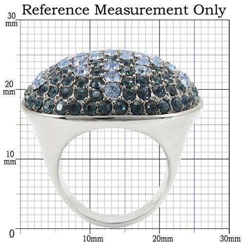 MA0W347 - Rhodium + Ruthenium Brass Ring with Top Grade Crystal  in Light Sapphire
