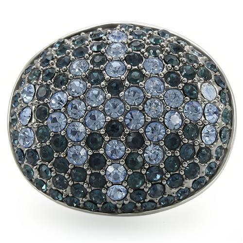 MA0W347 - Rhodium + Ruthenium Brass Ring with Top Grade Crystal  in Light Sapphire