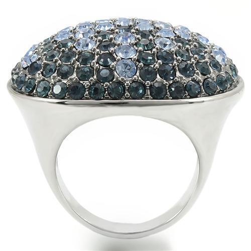 MA0W347 - Rhodium + Ruthenium Brass Ring with Top Grade Crystal  in Light Sapphire