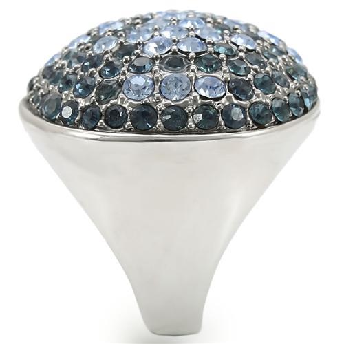 MA0W347 - Rhodium + Ruthenium Brass Ring with Top Grade Crystal  in Light Sapphire