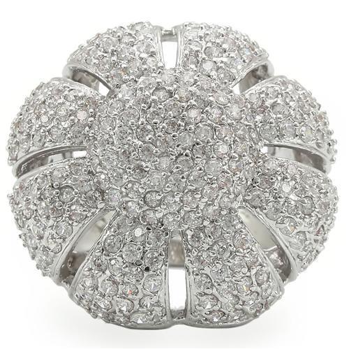 MA0W349 - Rhodium Brass Ring with AAA Grade CZ  in Clear