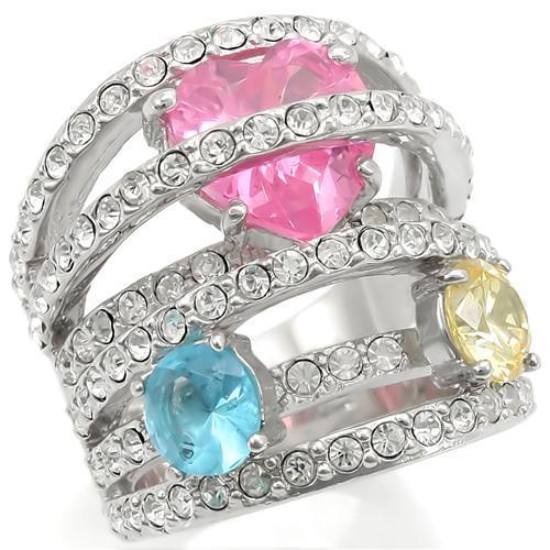 MA0W350 - Rhodium Brass Ring with AAA Grade CZ  in Rose