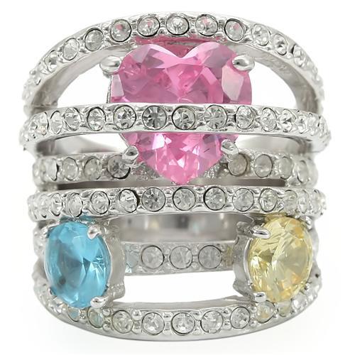 MA0W350 - Rhodium Brass Ring with AAA Grade CZ  in Rose