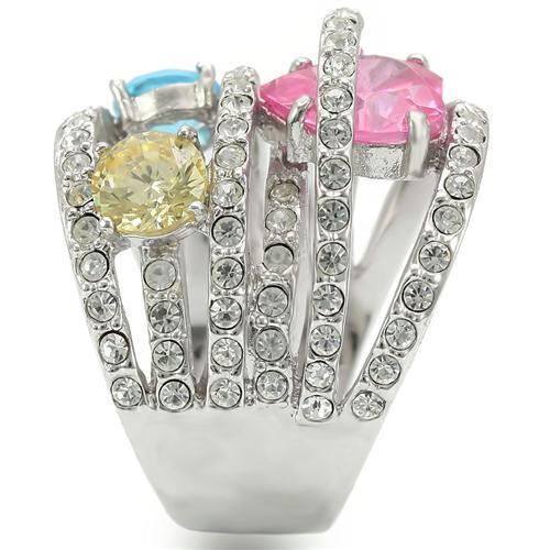 MA0W350 - Rhodium Brass Ring with AAA Grade CZ  in Rose