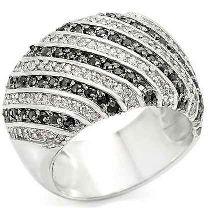 MA0W351 - Rhodium + Ruthenium Brass Ring with AAA Grade CZ  in Jet