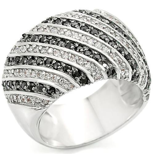 MA0W351 - Rhodium + Ruthenium Brass Ring with AAA Grade CZ  in Jet