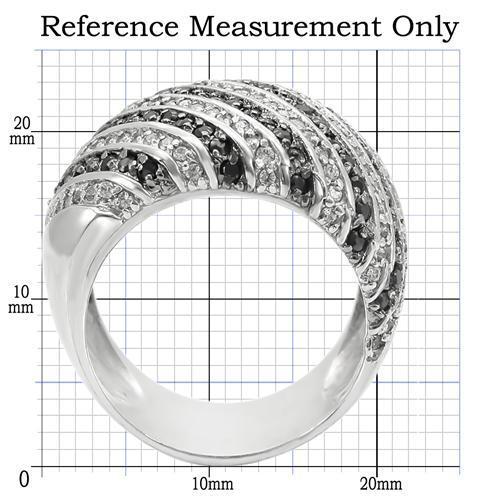MA0W351 - Rhodium + Ruthenium Brass Ring with AAA Grade CZ  in Jet