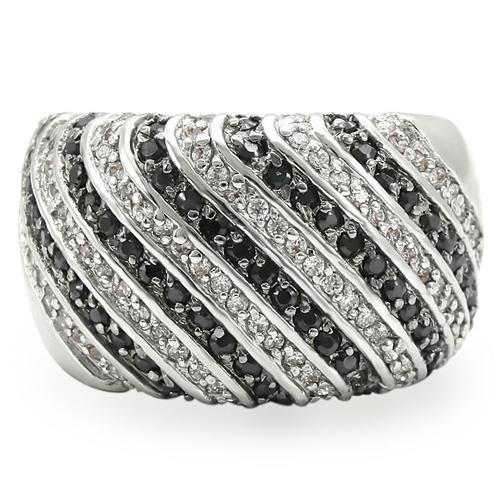 MA0W351 - Rhodium + Ruthenium Brass Ring with AAA Grade CZ  in Jet