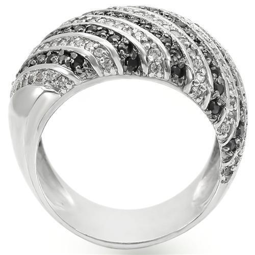 MA0W351 - Rhodium + Ruthenium Brass Ring with AAA Grade CZ  in Jet