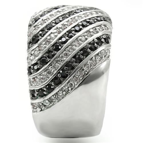 MA0W351 - Rhodium + Ruthenium Brass Ring with AAA Grade CZ  in Jet