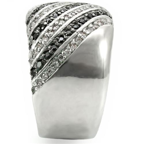 MA0W351 - Rhodium + Ruthenium Brass Ring with AAA Grade CZ  in Jet