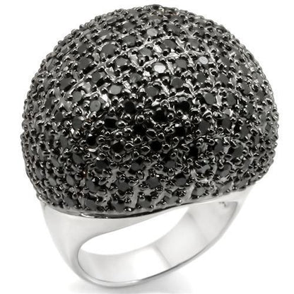 MA0W362 - Rhodium + Ruthenium Brass Ring with AAA Grade CZ  in Jet