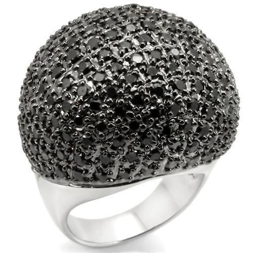 MA0W362 - Rhodium + Ruthenium Brass Ring with AAA Grade CZ  in Jet