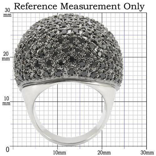 MA0W362 - Rhodium + Ruthenium Brass Ring with AAA Grade CZ  in Jet