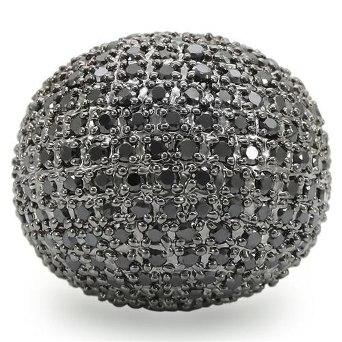 MA0W362 - Rhodium + Ruthenium Brass Ring with AAA Grade CZ  in Jet
