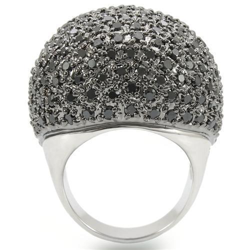 MA0W362 - Rhodium + Ruthenium Brass Ring with AAA Grade CZ  in Jet