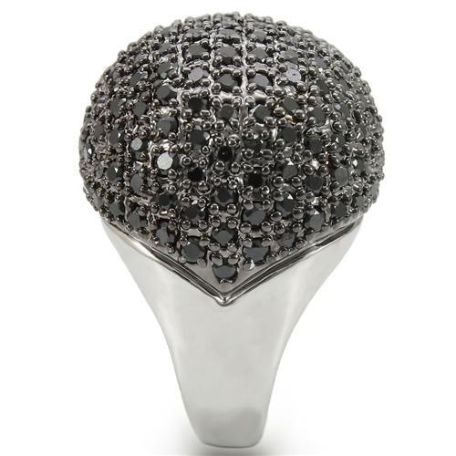 MA0W362 - Rhodium + Ruthenium Brass Ring with AAA Grade CZ  in Jet