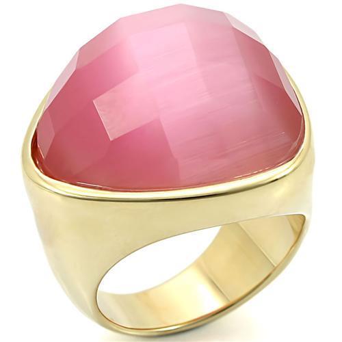 MA0W364 - Gold Brass Ring with Semi-Precious Cat Eye in Light Rose