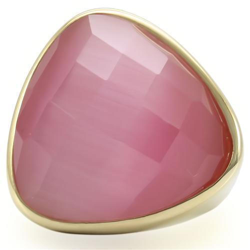 MA0W364 - Gold Brass Ring with Semi-Precious Cat Eye in Light Rose