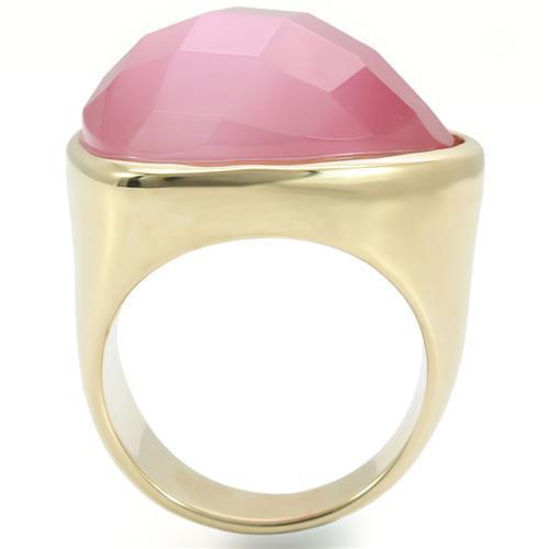 MA0W364 - Gold Brass Ring with Semi-Precious Cat Eye in Light Rose